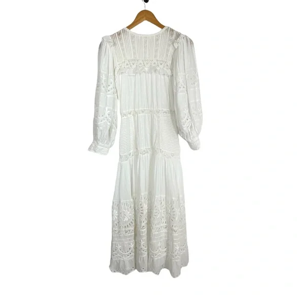 LoveShackFancy Womens Titania Midi Dress Sz 0 White Eyelet Embroidered Romantic - Picture 4 of 11